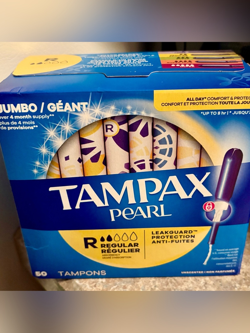 Tampax Pearl Tampons, with LeakGuard Braid, Regular Absorbency, Unscented, 50...